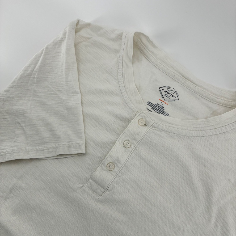 St John's Bay Mens XL Super Soft Cotton Slub Henley Shirt Cream Off White